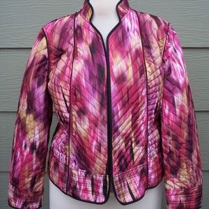 Chicos Open Front Quilted Jacket Sz 3 L Abstract